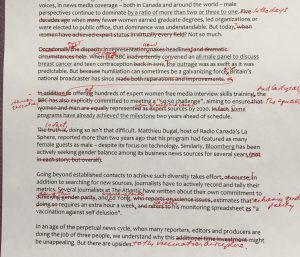 Red pen editing mark up of text