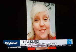 Screen capture of Thea Kurdi on CityNews identified as Accessibility Specialist