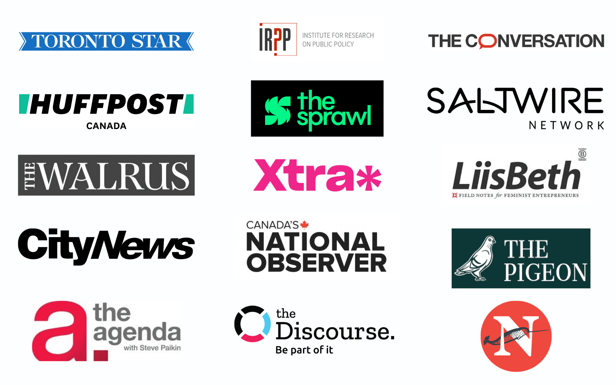 Logos of newsrooms who have pledged to track the ratio of the gender of their sources